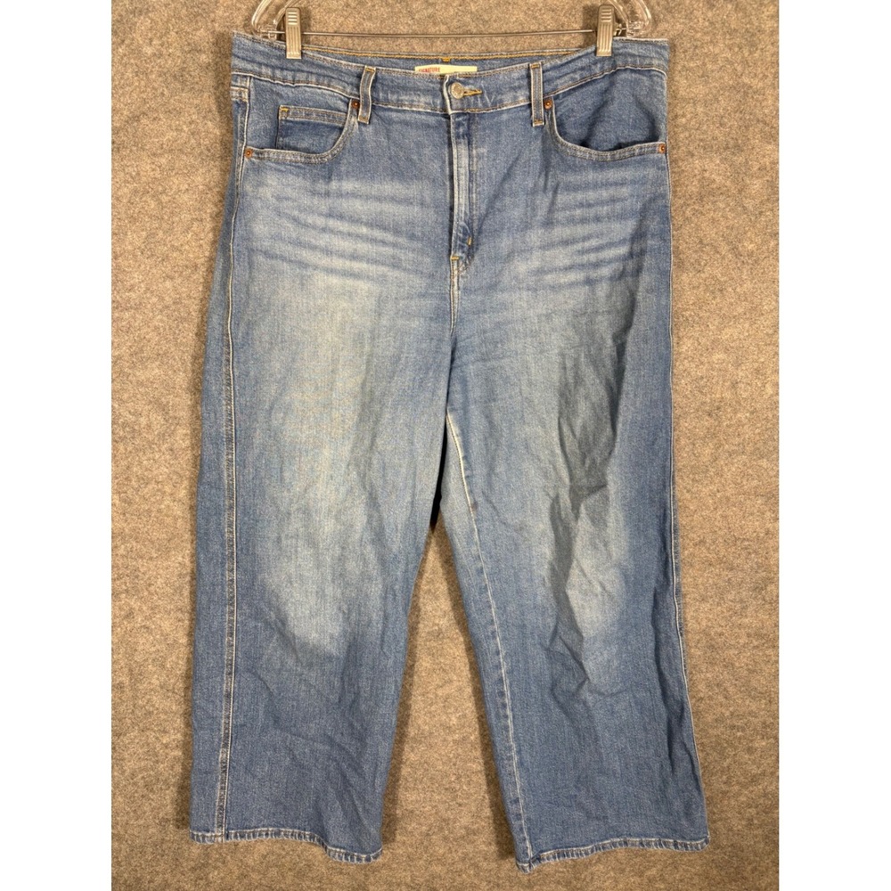 Levi Strauss‎ Signature Women Heritage Wide Leg Jeans Medium Wash Size 14